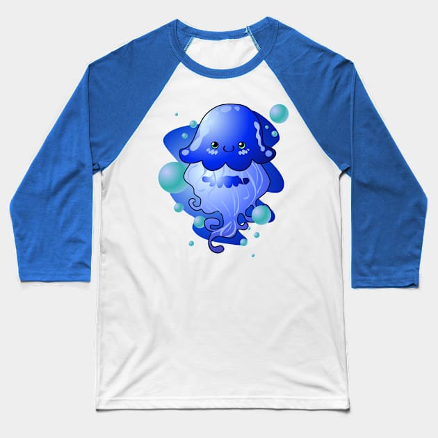 Kawaii Blue Jellyfish Baseball T-Shirt by LyddieDoodles